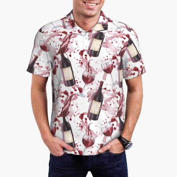 Fotbe Watercolor Wine Camiseta Polo de Golf para Hombre con Estampado – Camisa Deportiva Transpirable con Cuello Abotonado-XX-Large