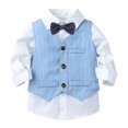 thumbnail image 3 of Eandarui Baby Boys Toddler Party Suit Long Sleeve Bowtie Lapel Dress Shirt Pant Vest Formal Outfit Blue 80, 3 of 7