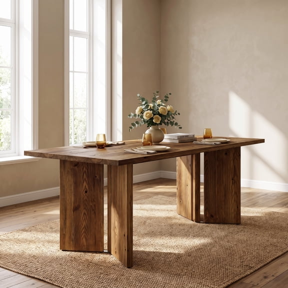 Fnova 63 Inch Solid Wood Rectangular Dining Table, Multi‑Purpose Farmhouse Wooden Kitchen Table With Sturdy Split‑Panel Table Base, Indoor Home Dining Work Desk For Dining Room Living Room Office
