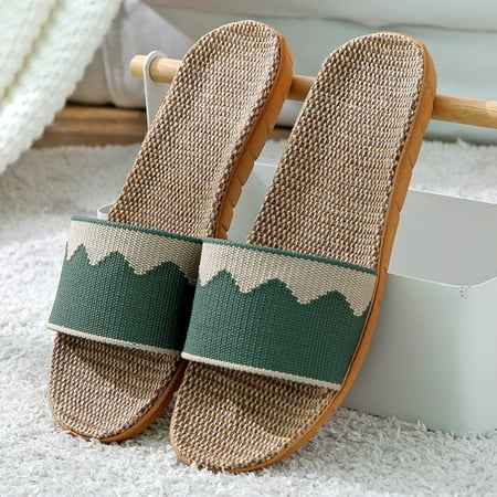 

ãyilirongyummã green 39-40 slippers for women couples linen slip on flat slides indoor home slippers causal fashion comfortable beach shoes