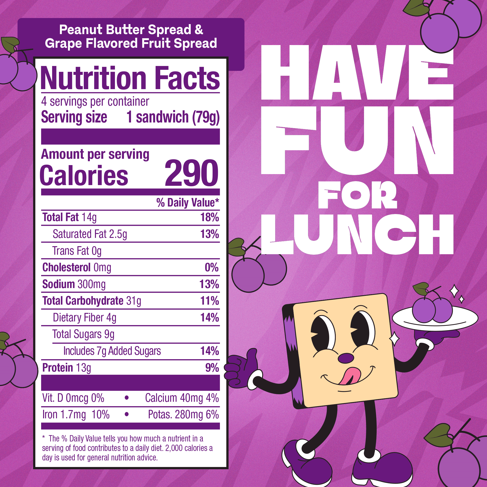 LUNCHLY Peanut Butter & Grape Lil Sammies, 13G Protein, 4 Count, 2.8oz Each, Frozen, Crustless Sandwiches