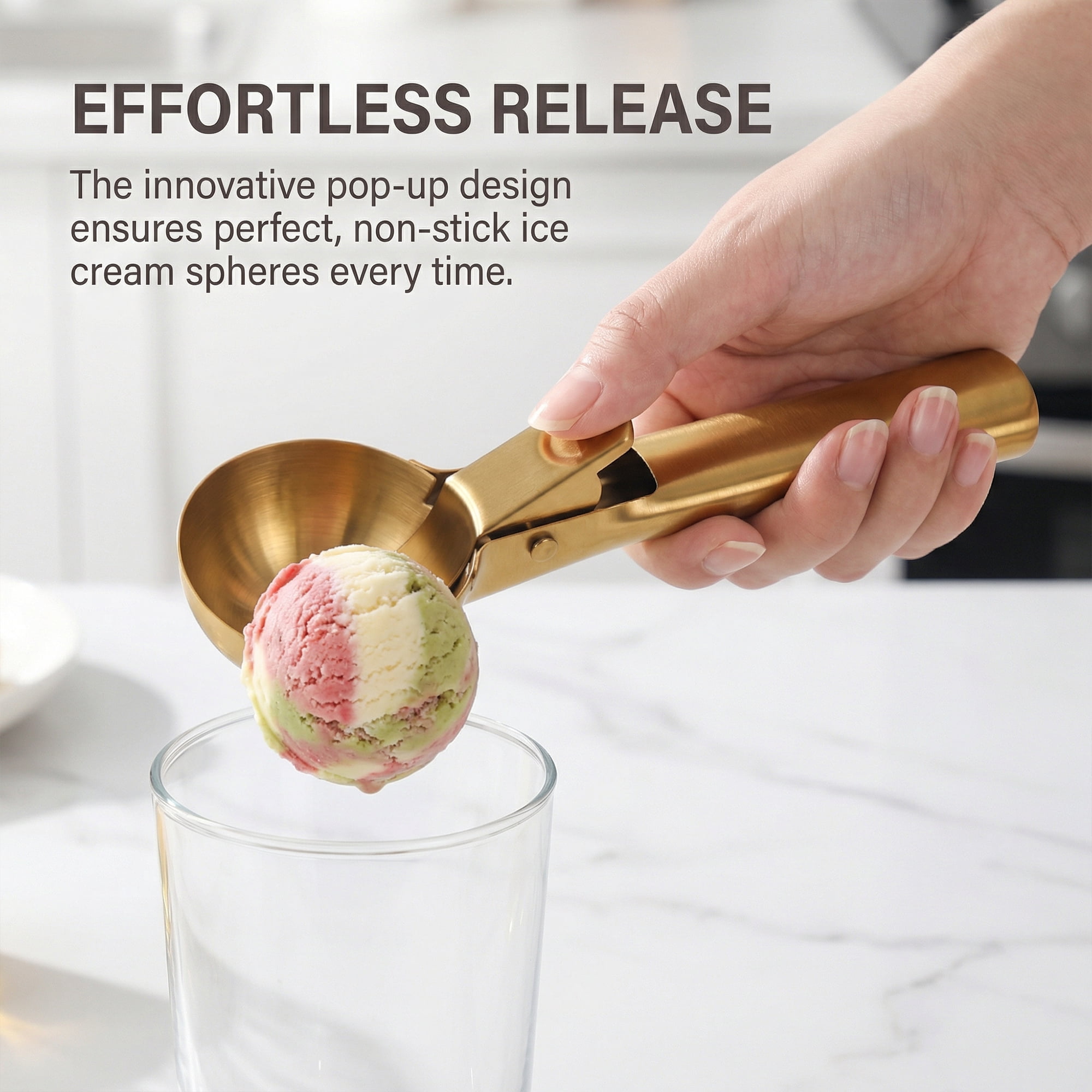 Unique Bargains Stainless Steel Ice Cream Scoop with Durable Handle Gold 7.2in