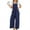 Navy Blue, variant on Chouyatou Women's Summer Wide Leg Bib Linen Overalls Palazzo Pants Casual Linen Jumpsuits(Navy Blue,M)