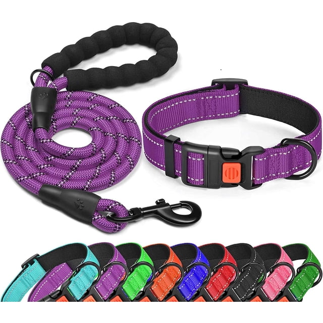 Collar reflectante para perros acolchado con neopreno suave y transpirable. Collares ajustables de nailon para perros pequeños, medianos y grandes. 36*53