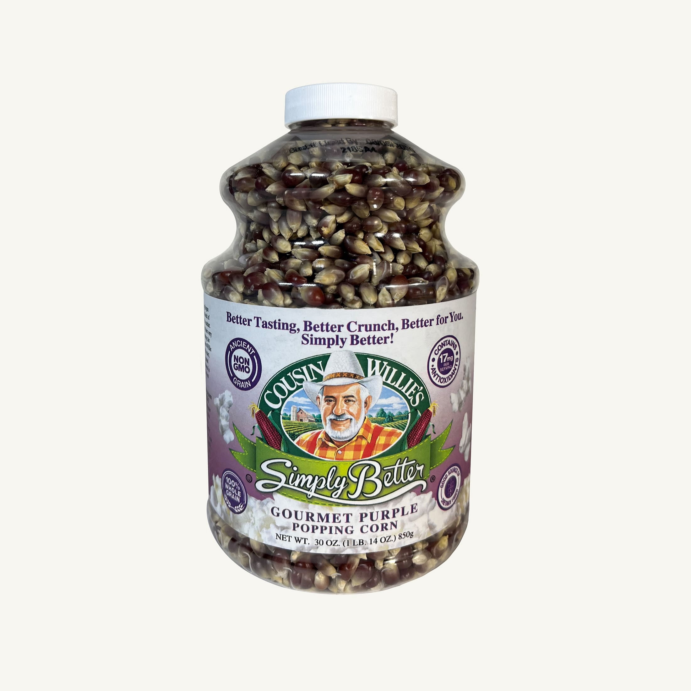 Cousin Willie's Purple Kernel Popcorn 30oz Jar - Kosher, Gluten Free, Non-GMO
