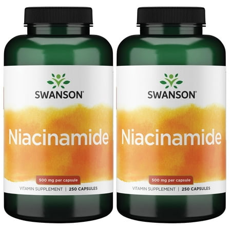 Swanson Niacinamide Vitamin Supplement, Supports Energy, Cardiovascular Health & Metabolism, 250 Capsules, 500 mg (2-pack)