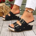 thumbnail image 4 of Pandaie Women's Platform Sandals with Double Buckles Summer Wide Width Chunky Wedge Slides 3.34 Inch Open Toe Beach Clogs Size 6-10, 4 of 8