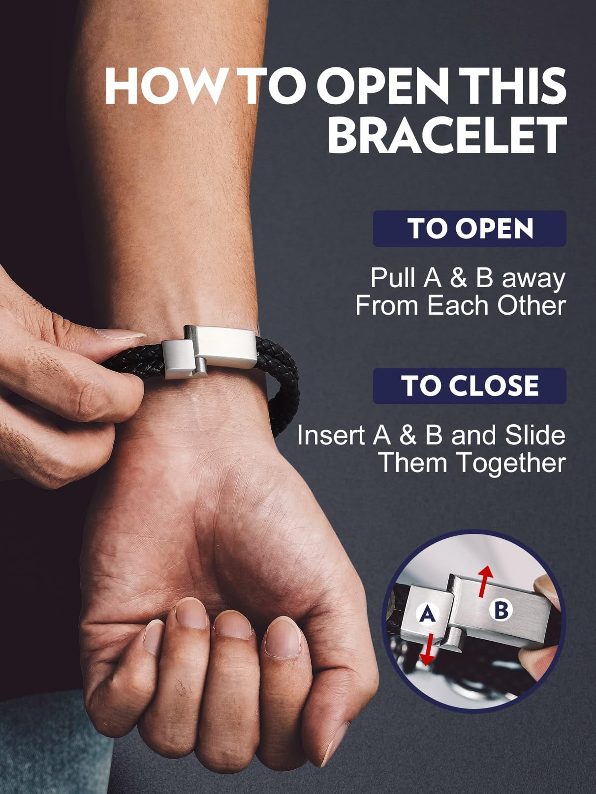 Bandmax 8.26'' Black Leather Bracelet for Men Infinity Knot Leather Cuff Love Link Bracelet Gift with Card for Your Man Boyfriend Valentine Father's Day Birthday