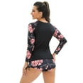 thumbnail image 4 of IBTOM CASTLE Women Two Piece Rash Guard Long Sleeve Swimsuits Sets UPF 50+ Cropped Swim Shirt with Boyshort Bottom Bathing Suits S Black + Red, 4 of 7