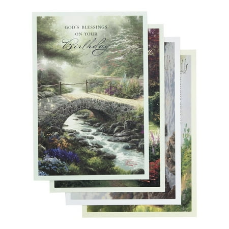 12 Boxed Cards - Birthday Boxed Cards - Thomas Kinkade - Painter of Light 12 Ct. with KJV Scriptures (86068), 12 cards with envelopes, 4 designs By Dayspring