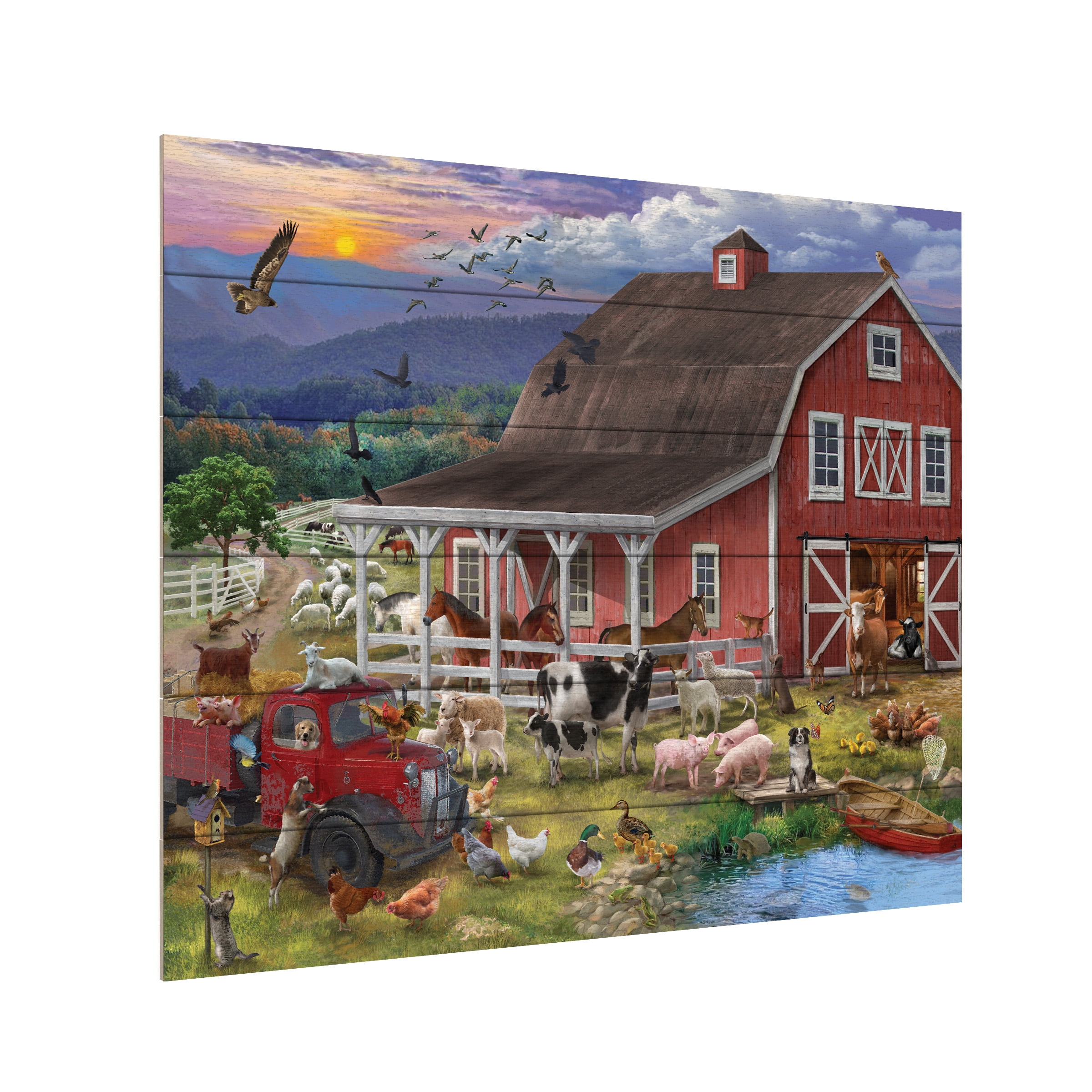Bigelow Illustrations 'The Barnyard Crowd' Wood Slat Art 18x22