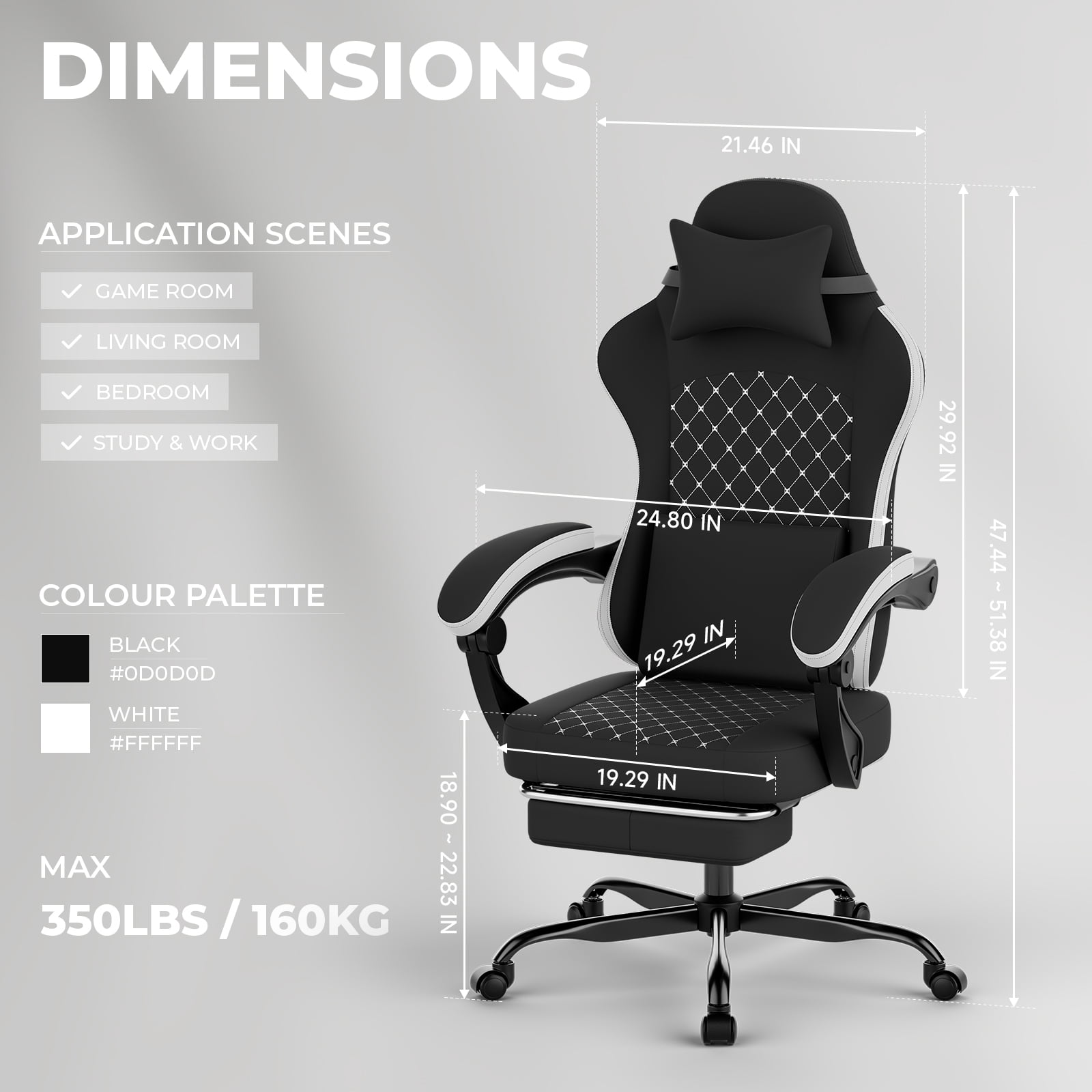 Leumius Gaming Chair,Ergonomic Office Desk Chair with Footrest Comfortable Headrest and Lumbar Support,White