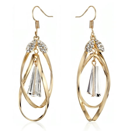 - Gemini Women's Jewelry Infinity Twisted Knot Swarovski Crystal Long Dangle Pierced Ear Wire Earrings Gm146 ,Color: Yellow Gold