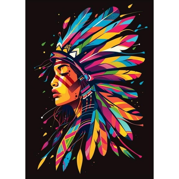 Colorful Drawing Native Indian Woman DIY 5D Diamond Art Paint with Full Drill Round Diamond Gems Painting by Number Kits for Adults Art Craft Home Wall Decor 15.8x19.8in