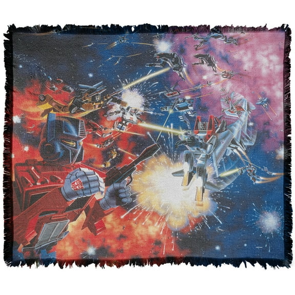 Transformers Blanket, 50'x60' Autobot Box Art Woven Tapestry Cotton Blend Fringed Throw Blanket