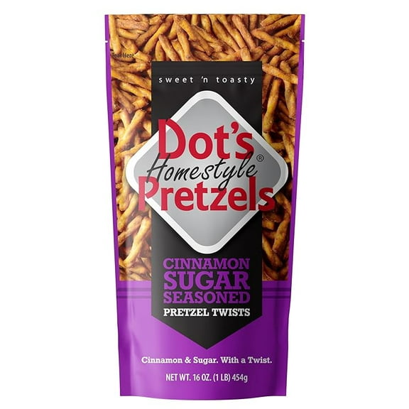 Dot's Pretzels Cinnamon Sugar Seasoned Pretzel Twist Snack, 16oz Grocery Sized Bag ( Pack of 2 )
