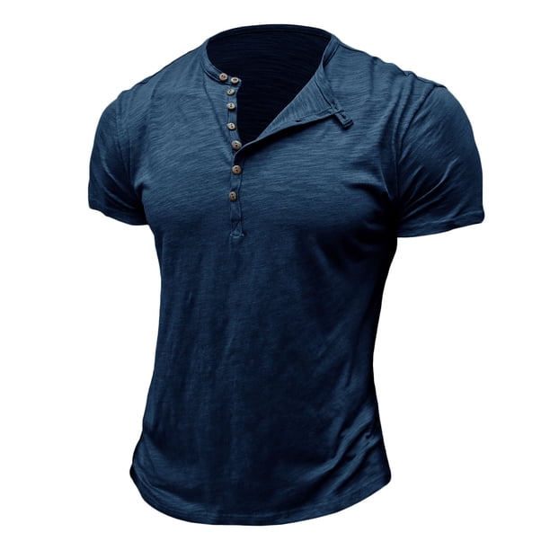 pstuiky camisetas de hombre, Camiseta de manga corta para hombre, estilo casual, lisa, con cuello redondo y botones ropa de hombre s