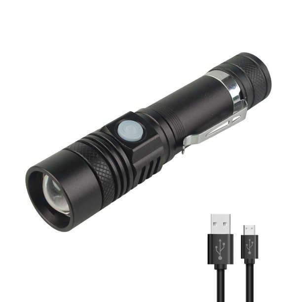 linterna LED recargable por USB, linterna de 600 lúmenes, resistente al agua IP65, 4 modos de iluminación, linterna con zoom para el hogar, camping, senderismo, emergencia (batería incluida). ACTIVE Biensenido a ACTIVE