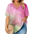 thumbnail image 5 of Hxshgdsn Short Sleeve Shirts for Womens Plus Size Trendy Gradient Color Block Tops Casual Tees（Hot Pink/5XL）, 5 of 6