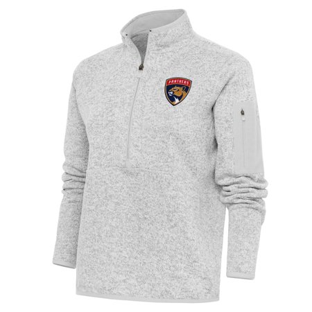 Women s Antigua Heather Gray Florida Panthers Team Logo Fortune Quarter-Zip Jacket