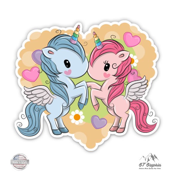 Unicorns in Love - 5" Vinyl Sticker - For Car Laptop I-Pad - Waterproof Decal