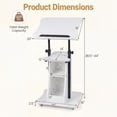 thumbnail image 3 of ELLEGNT Height Adjustable Rolling Lectern - Mobile Laptop Cart with Storage Compartments, Lockable Casters, White, 3 of 9