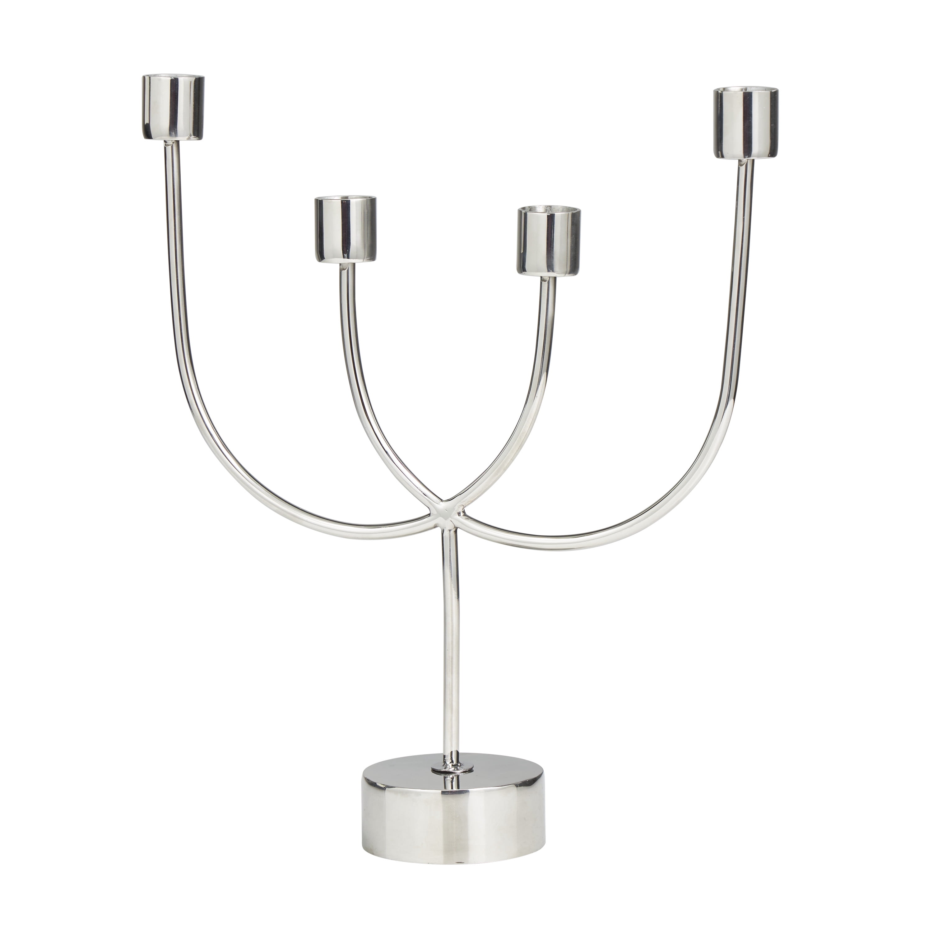 DecMode 4 Holder Silver Stainless Steel Metal Overlapping U-Shaped Candelabra with Round Elevated Base