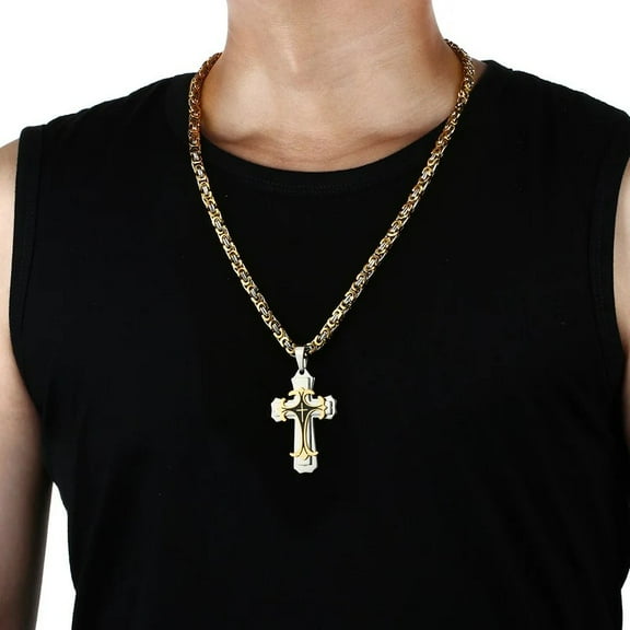 Men's 14K White Gold Jesus Christ Holy Crucifix Cross Pendants Necklaces Orthodox Long Chain Necklaces Jewelry