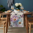 thumbnail image 2 of Pink Blue Floral Table Runner - 36 Inch Long, Kitchen Dining Table Runner Dresser Scarves, Butterflies Retro Oil Painting Farmhouse Decor for Coffee Tables Wedding Party Banquet, 2 of 8