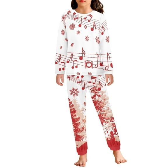 Renewold Xmas Trees Music Notes Pajama for 3-4T Girls Boys Multi-Season Soft Loose Sleepwear Shirt Long Pants Set of 2 Casual Christmas Daily Wear Sleep Loungewear