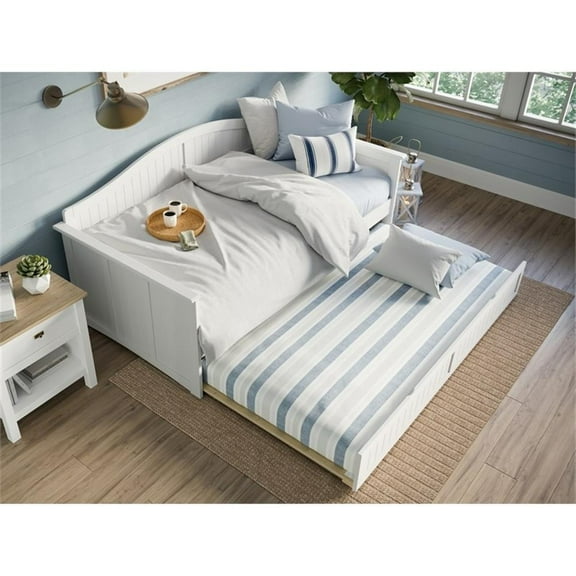 Pemberly Row Mid-Century Solid Wood Twin Daybed with Trundle in White
