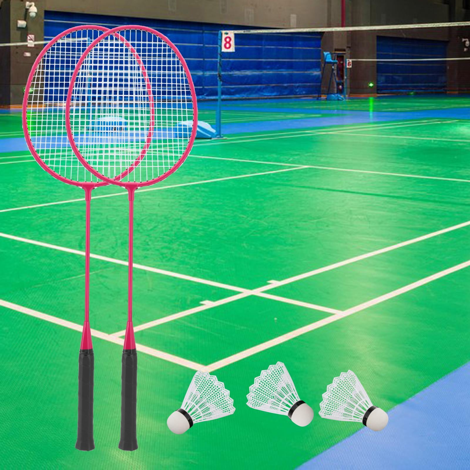 2Pcs Badminton Rackets with 3 Nylon Balls Family Training Badminton Racquets Pink
