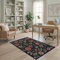 thumbnail image 2 of ODIKA 4'x6' Blue Coral Floral Midnight Blush Washable Area Rug Elegant Botanical Pattern with Vintage Charm Non-Slip, Chair-Friendly, Flatwoven for Home Office, Under Desk, 2 of 7