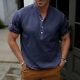 thumbnail image 4 of GUZOM Mens Henley Shirt 100% Cotton | Short Sleeve Casual Shirt for Men, Breathable Relaxed Fit Top in Navy,Size S, 4 of 9