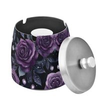 Yayeee Ashtray with Lid for Cigarette Smokeless Stainless Steel Home Ash Holder, Roses and Pearls