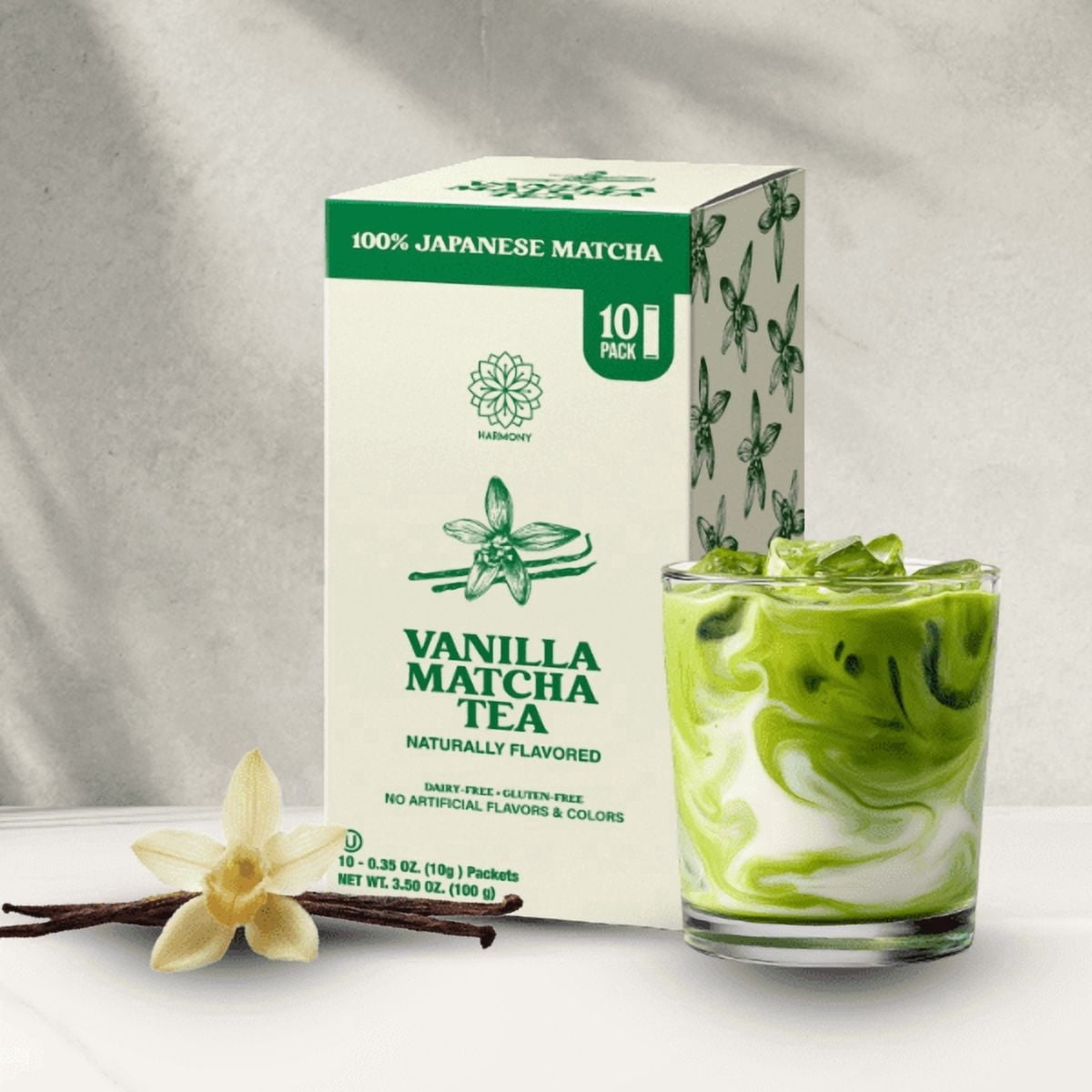 Harmony Proteins Sweetened Vanilla Japanese Matcha Powder 10 Sticks