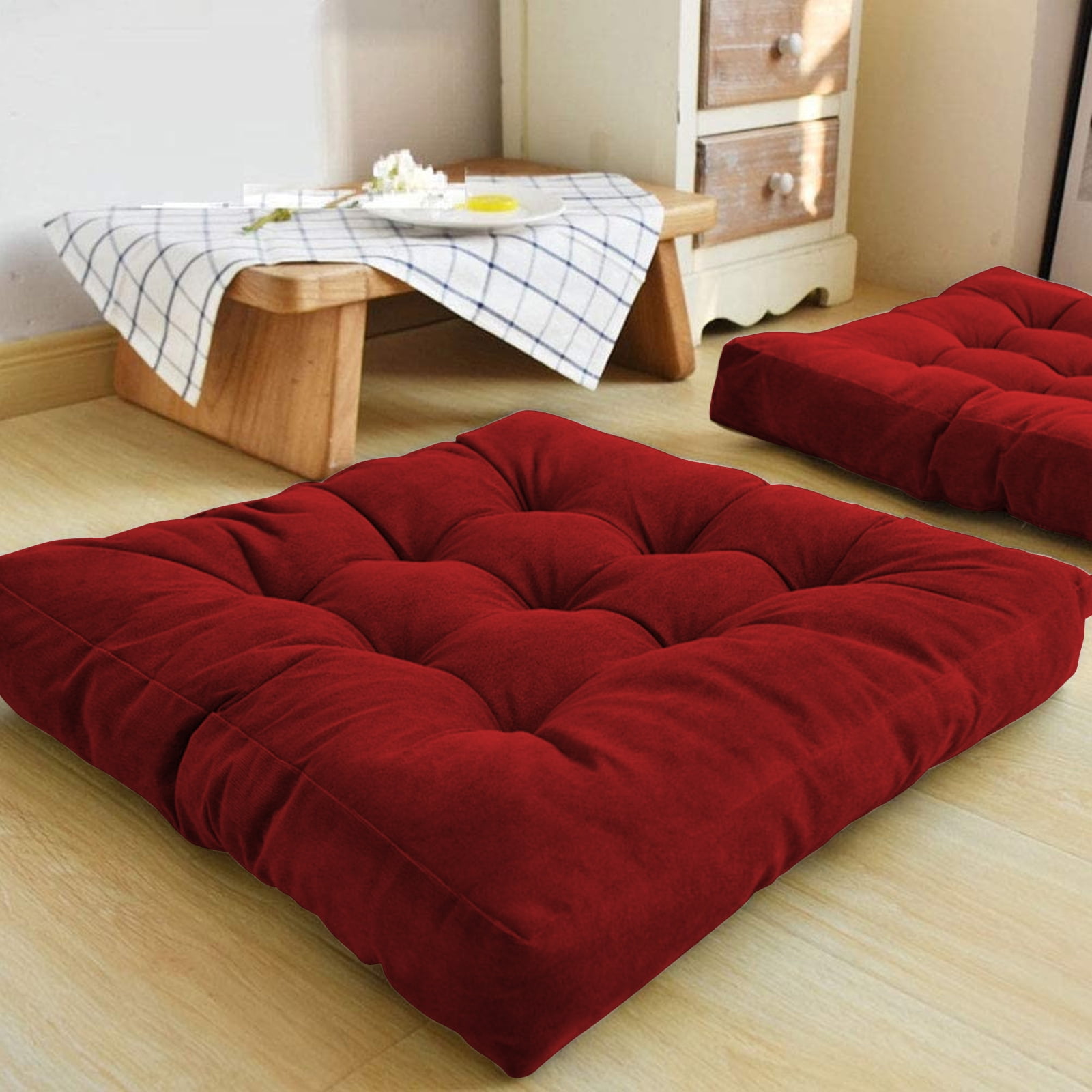 1pc Floor Pillow Meditation Pillow Solid Thick Tufted Seat Cushion For Living Room Rose red