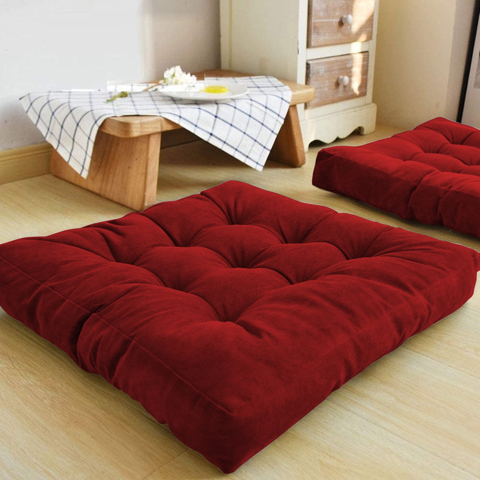 1pc Solid Color Corduroy Floor Cushion, Thick Plush Tatami Pillow For Bay  Window, Extra Large