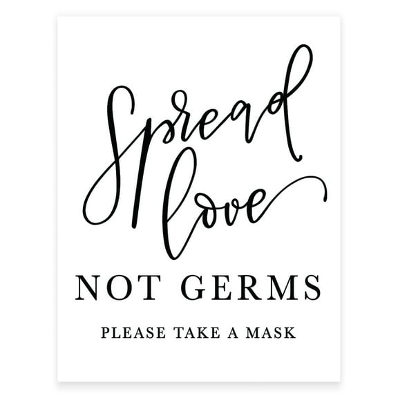 Koyal Wholesale Spread Love Not Germs Please Take A Mask, Formal Black and White Print Table Sign, 1-Pack
