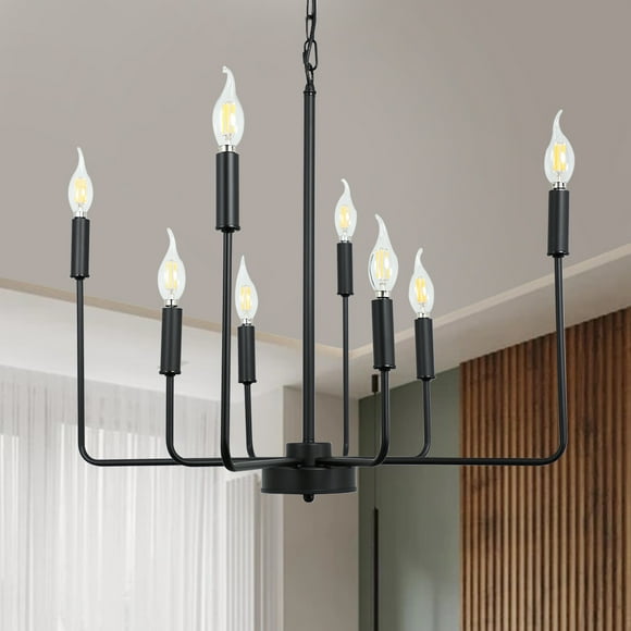 Depuley 8-Light Farmhouse Candle Chandelier Lighting, Classic Iron Ceiling Light Fixture Hanging, Industrial Flush Mount Pendant Lamp, E12 Black