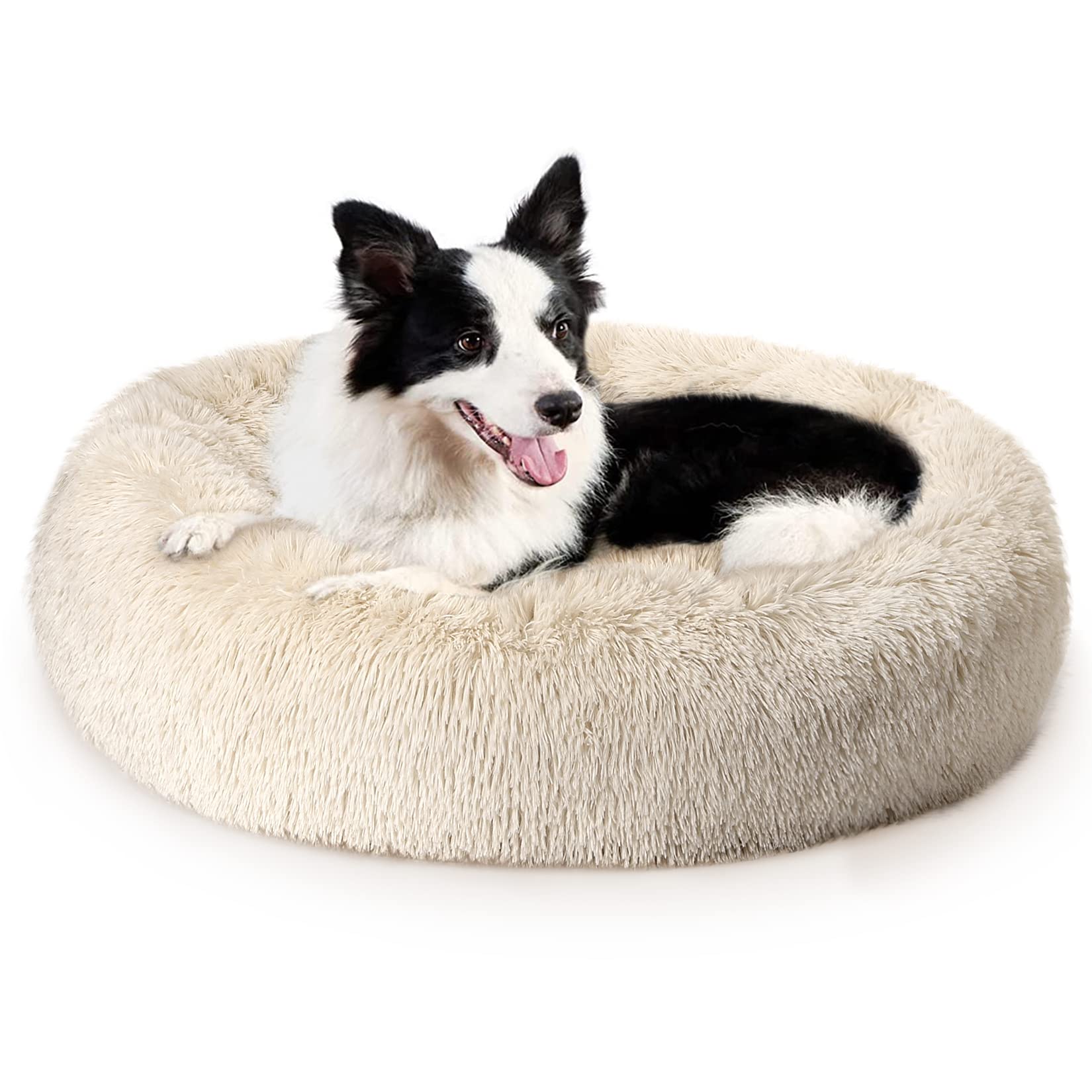 Sakiyrr 36 Inch Round Plush Pet Bed for Dogs Cats, Fluffy Donut Calming