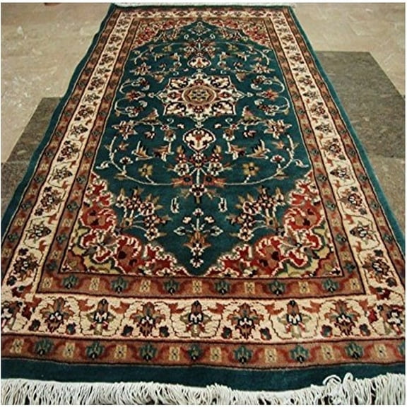 Ahmedani Linen Floral Ivory Touch Grey Medallion Rectangle Living Room & Bedroom Home Decor Area Rug Hand Knotted Wool Silk Carpet (5 x 3)'