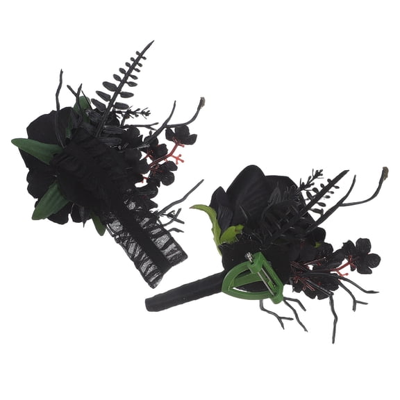 COOPHYA Dark Wedding Flower Set Featuring Black Rose Corsage and Boutonniere for Bride and Groom Accessories