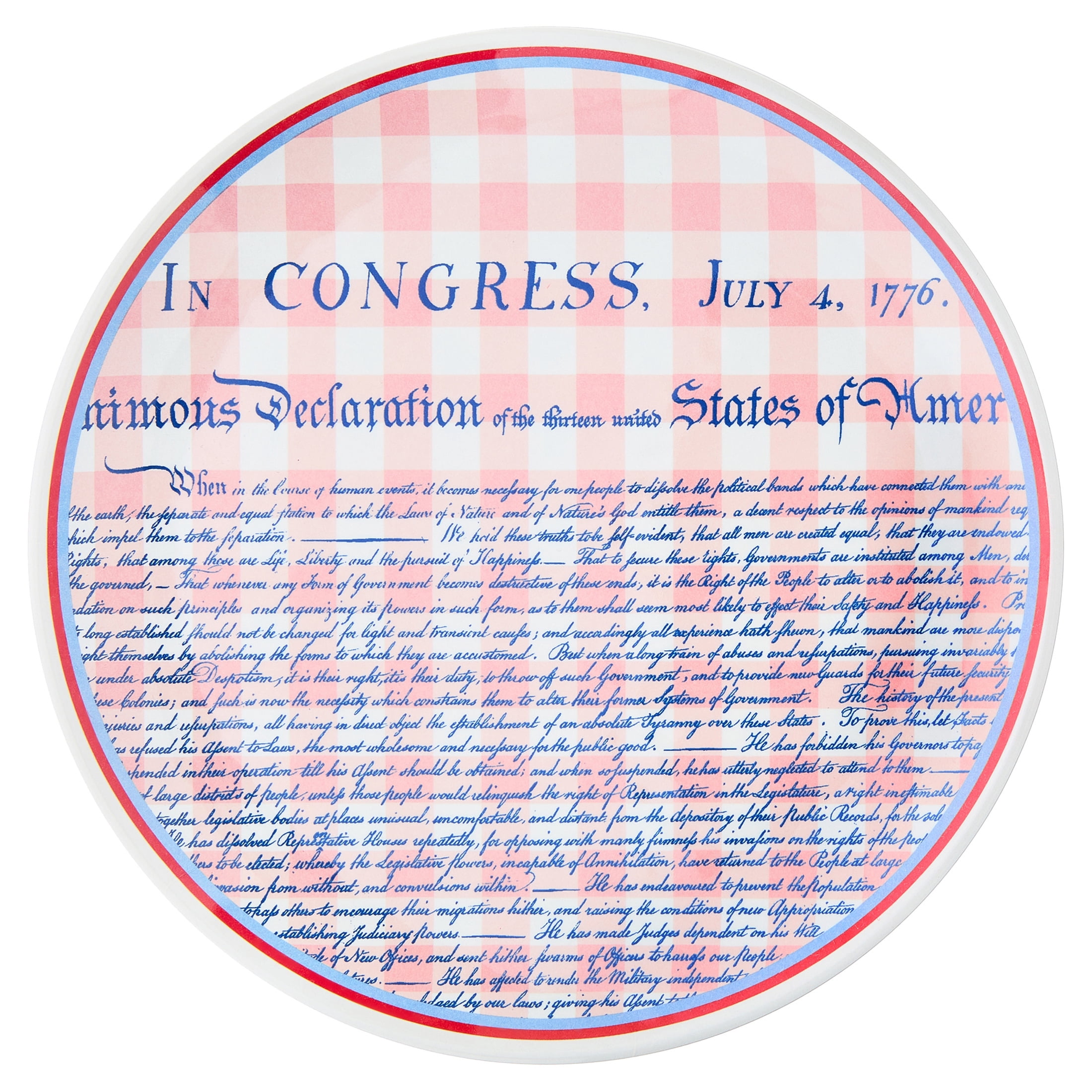 Sheila Bridges Philadelphia Collection Multicolor Gingham Declaration of Independence 9" Melamine Salad Plates, 4 Count