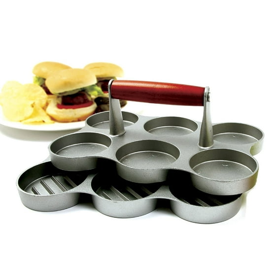 Norpro New Non Stick 6 Mini Slider Burger Press Wood Handle Cast