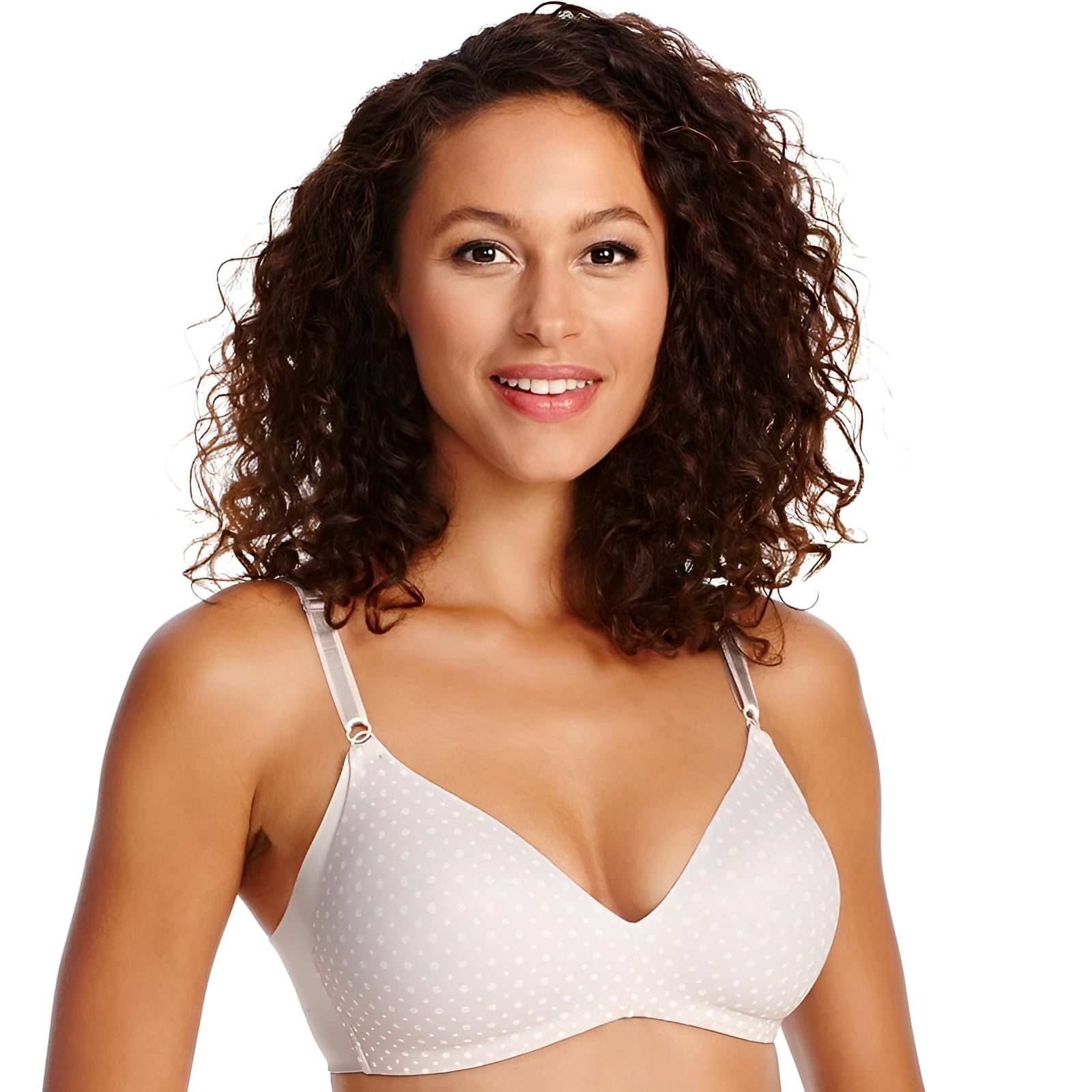 Women's Warner's 1056 No Side Effects Wire-Free Bra (Butterscotch/Dot Print 34B)