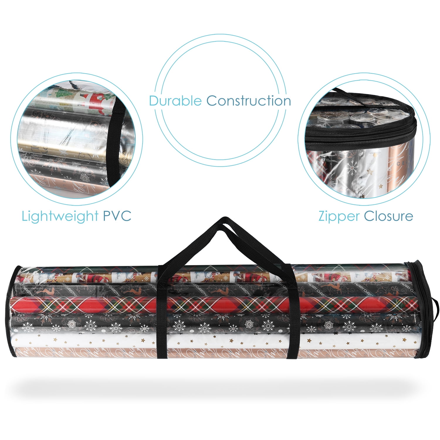 Lammaloe Holiday Christmas Wrapping Paper Storage Bag Fits 14-20 Rolls Upto 40 inches Long, Black