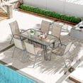 thumbnail image 3 of LAZY BUDDY Patio Table Set for 7, Outdoor Dining Table and 6 Textilene Chairs Set with Umbrella Hole, Patio Furniture Set for Porch, Garden, Backyard, Poolside, 3 of 10