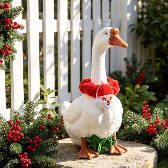 AZXY Christmas Neck Wrap Collar Porch Goose Outfit, 23‑Inch Goose Clothes, Goose Clothing & Goose Cloth for Cement Plastic Porch Goose Statue, Outdoor Xmas Decor for Front Porch Yard Lawn Garden