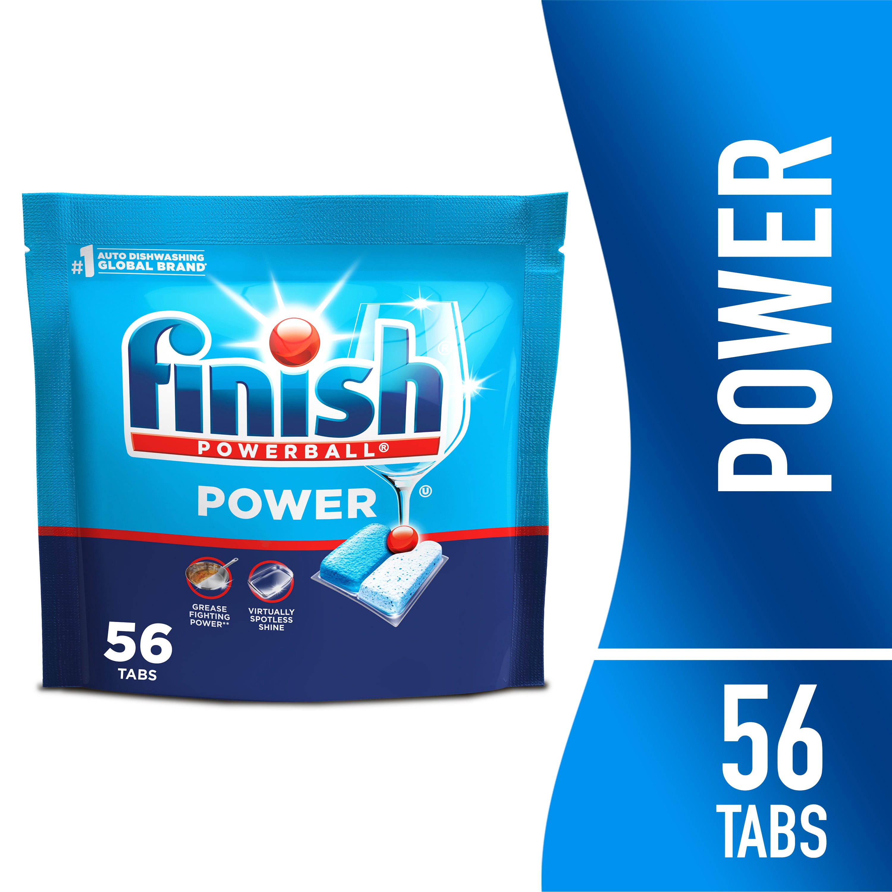 (4 pack) Finish Power Dishwasher Pods, No Pre-Rinse Dishwasher Detergent Tabs Soap, Deep Clean, 56 Count